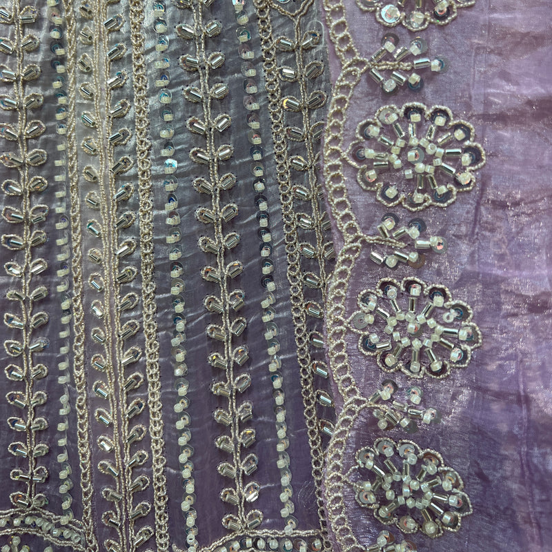 Jazzagals - Beads & Pearls Handwork Tissue Silk Ombre Reception Lehenga Lavender