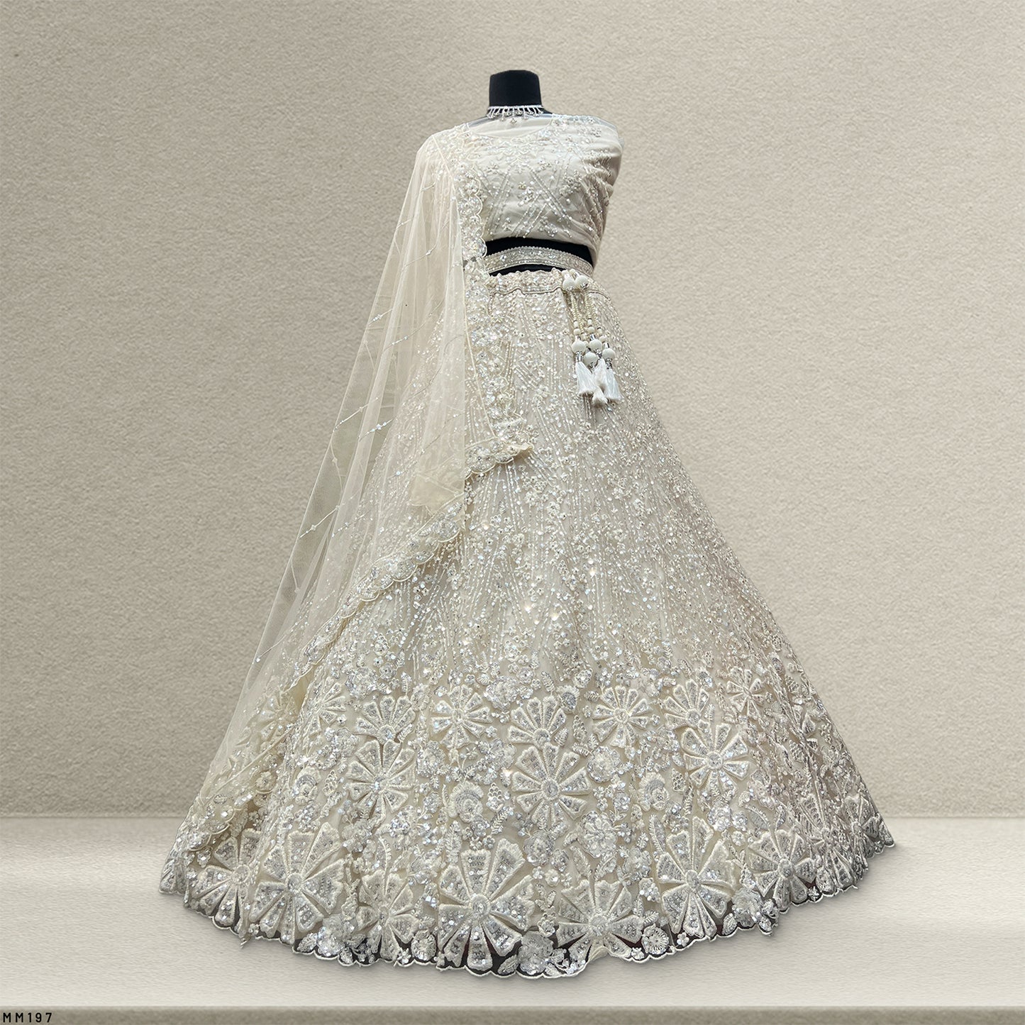 Cherry Blossom  -  The Modern Off-White Partywear Lehenga for Reception