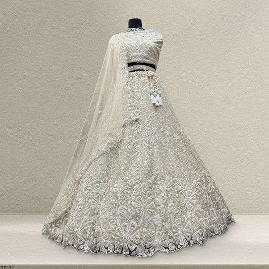 Cherry Blossom  -  The Modern Off-White Partywear Lehenga for Reception