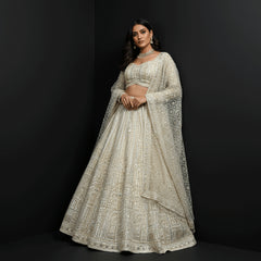 Off-white embroidered lehenga set with choli and dupatta