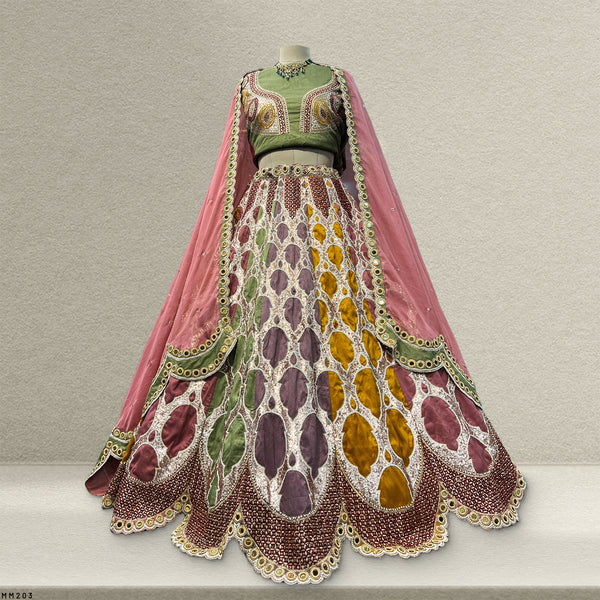 Shringaar: Multicolor Silk Lehenga with Heavy Border & Blouse