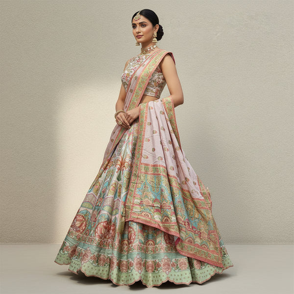 Gulaal - Multicolor Banarasi Silk Weaving Multicolor Carnival Lehenga