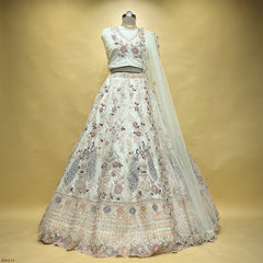 Jazzagals - Golden Beads Cutdana Handwork Offwhite Peacock Lehenga