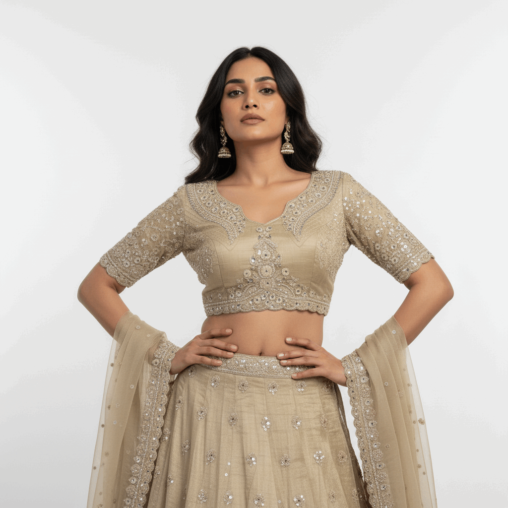 Damsel - Pure Viscose Silk Minimal Pattern Designer Lehenga