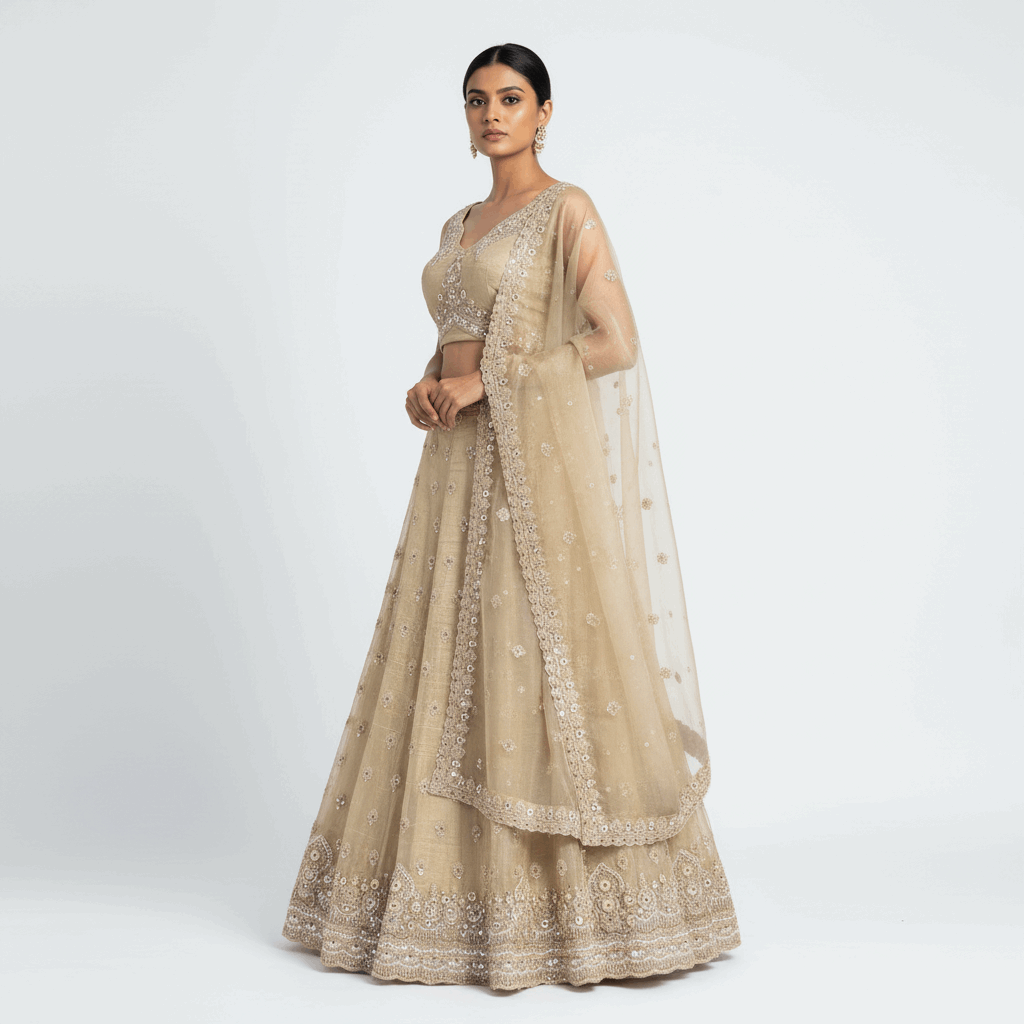 Damsel - Pure Viscose Silk Minimal Pattern Designer Lehenga