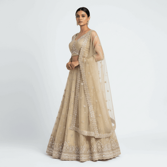 Damsel - Pure Viscose Silk Minimal Pattern Designer Lehenga