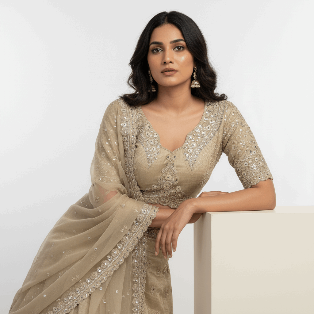 Damsel - Pure Viscose Silk Minimal Pattern Designer Lehenga