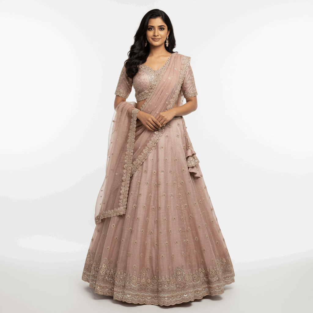 Damsel - Pure Viscose Silk Minimal Pattern Designer Lehenga