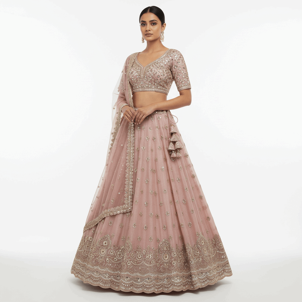 Damsel - Pure Viscose Silk Minimal Pattern Designer Lehenga