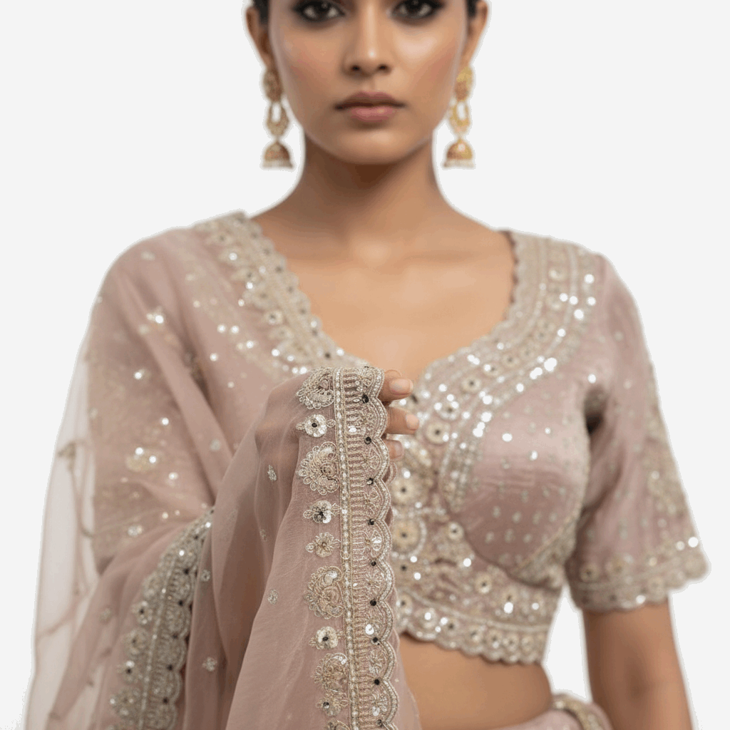 Damsel - Pure Viscose Silk Minimal Pattern Designer Lehenga