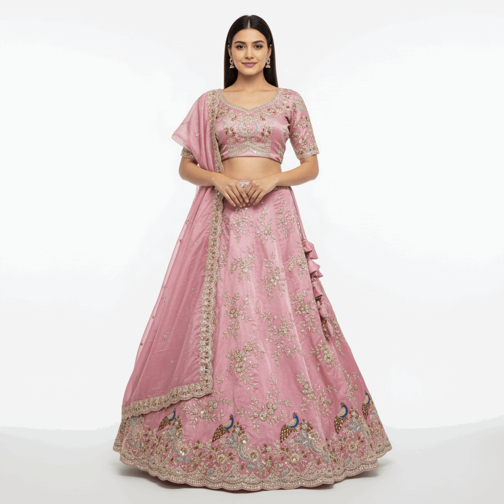Damsel - Pure Viscose Silk Minimal Pattern Designer Lehenga
