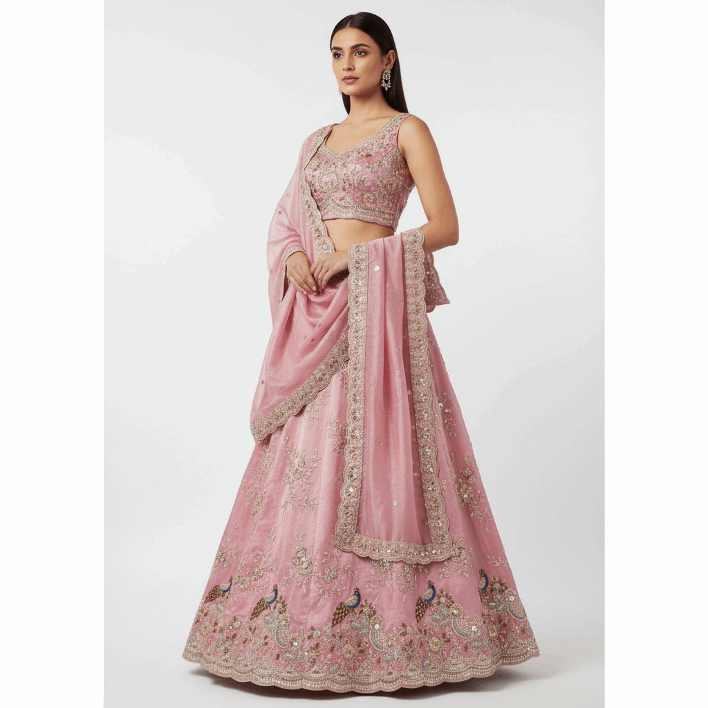 Damsel - Pure Viscose Silk Minimal Pattern Designer Lehenga