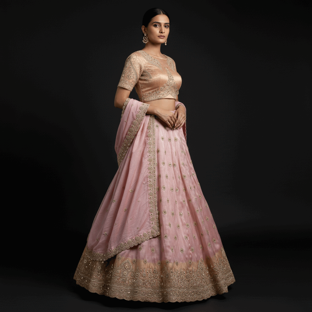 Damsel - Pure Viscose Silk Minimal Pattern Designer Lehenga