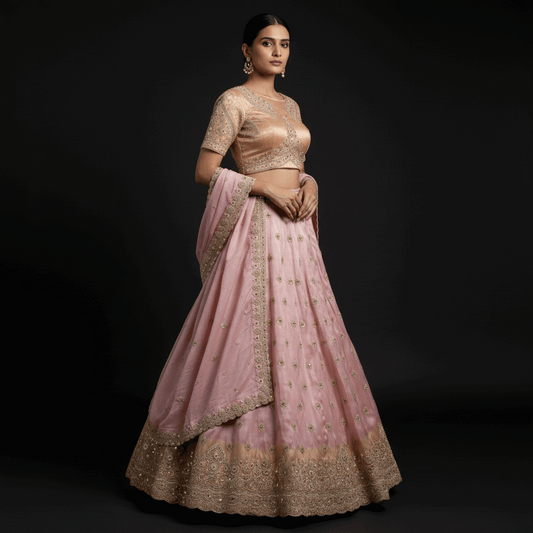 Damsel - Pure Viscose Silk Minimal Pattern Designer Lehenga