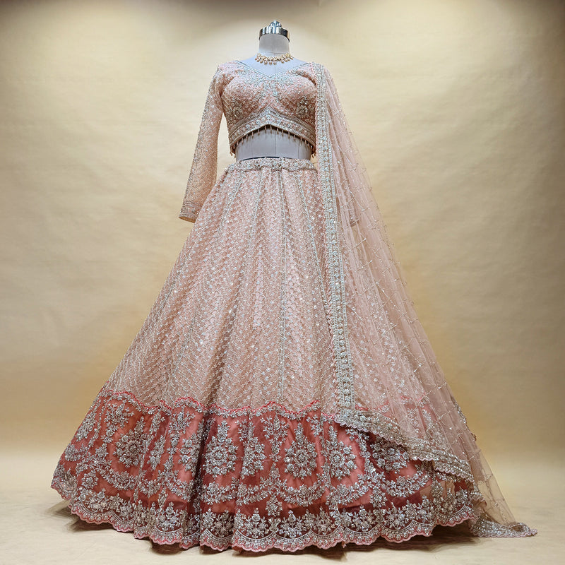 Celestial Collection: Peach Pearl & Cutdana Handwork Ready-to-Wear Sangeet & Engagement Lehenga