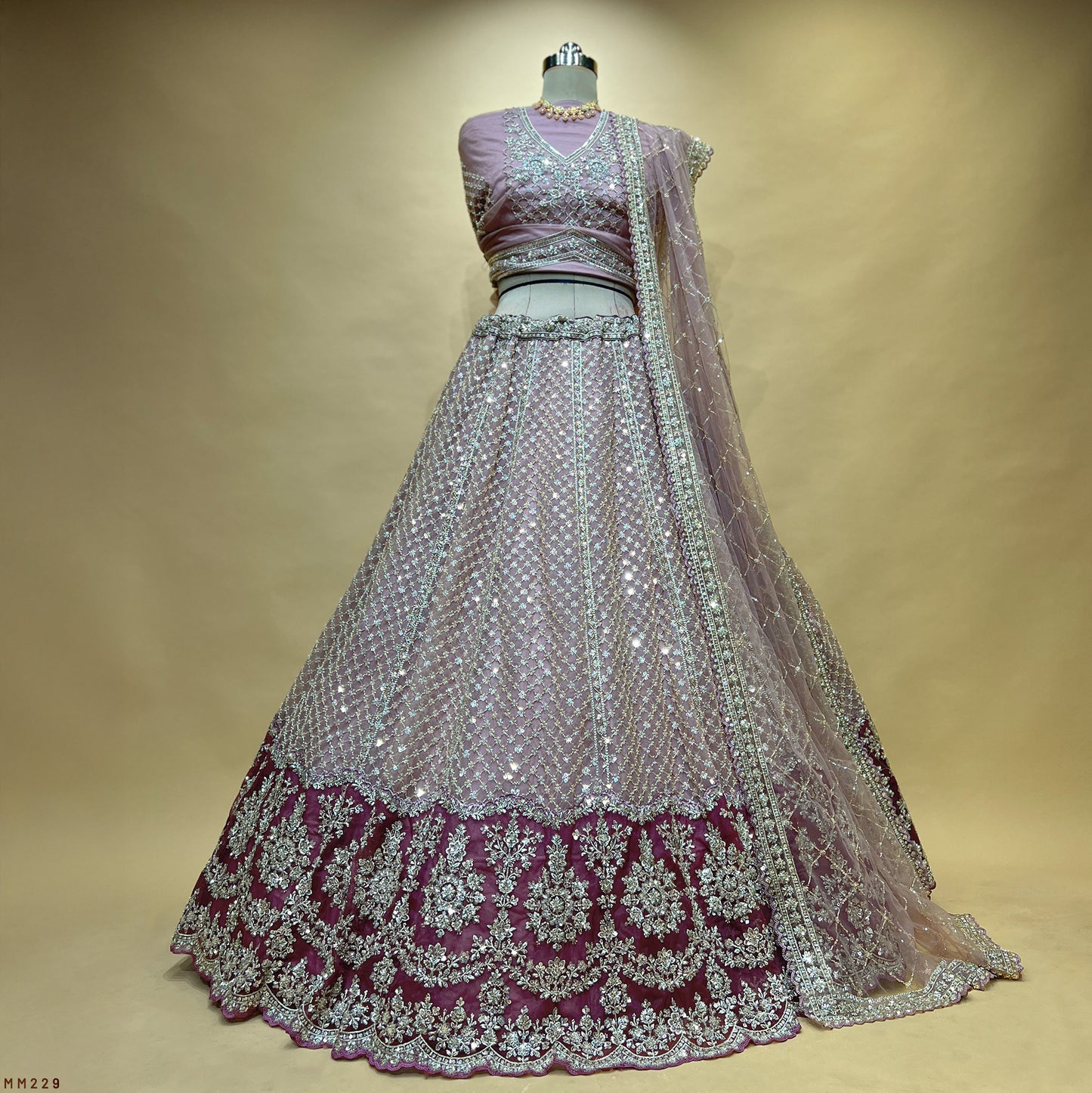 Jazzagals - Delicate Pearl Cutdana Handwork Couture Lehenga Lavender
