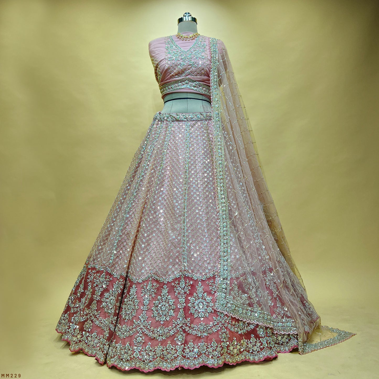 Jazzagals - Delicate Pearl Cutdana Handwork Couture Lehenga Peach