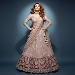 Jazzagals - Delicate Pearl Cutdana Handwork Couture Lehenga Peach