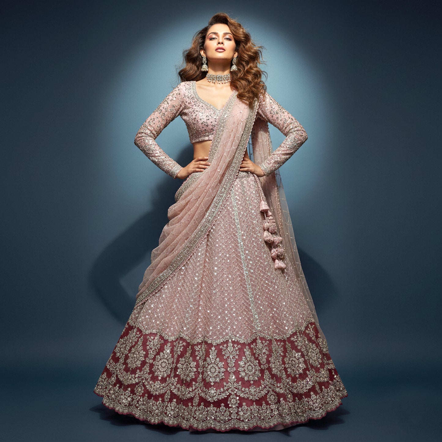 Jazzagals - Delicate Pearl Cutdana Handwork Couture Lehenga Peach
