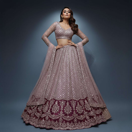 Jazzagals - Delicate Pearl Cutdana Handwork Couture Lehenga Lavender