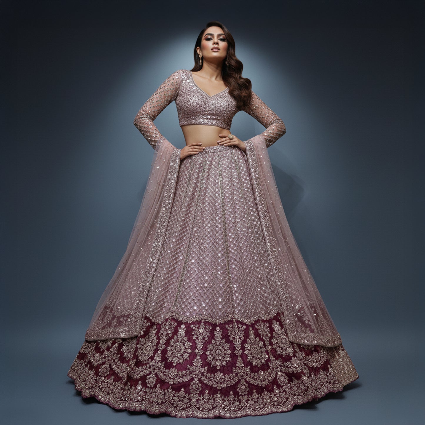 Jazzagals - Delicate Pearl Cutdana Handwork Couture Lehenga Lavender