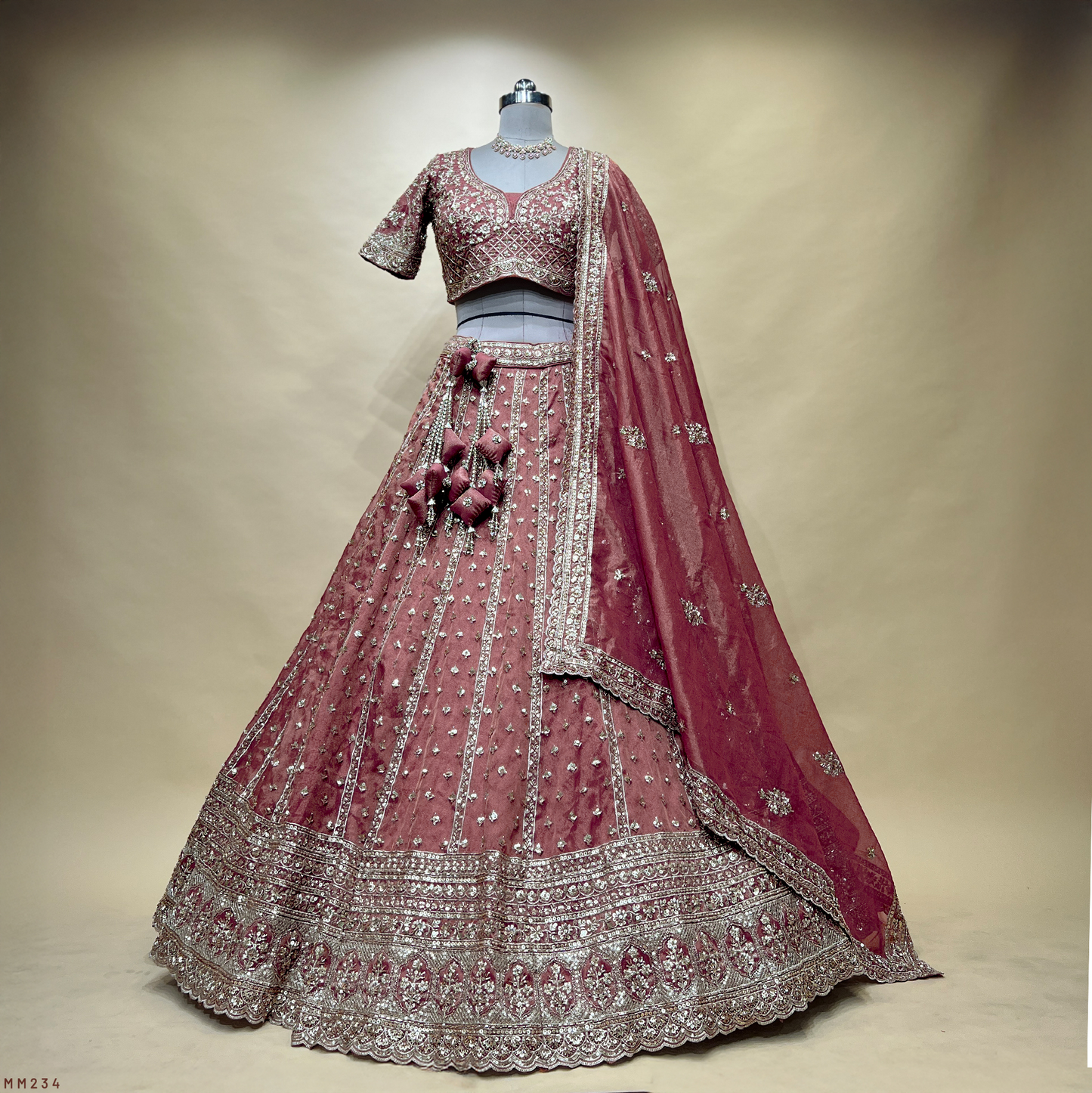 Damsel - Tissue Silk Handwork Soft Mauve Designer Lehenga