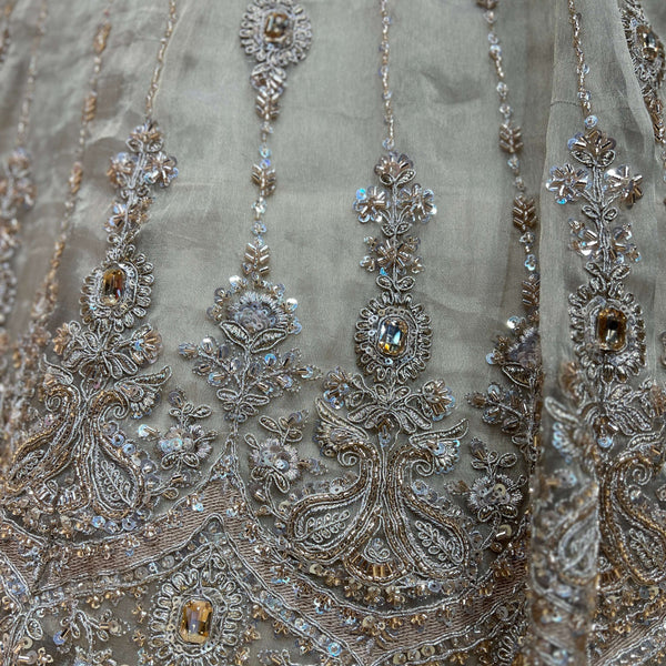 Damsel - Topaz Stone Setting Tissue Handwork Lehenga - Ivory White