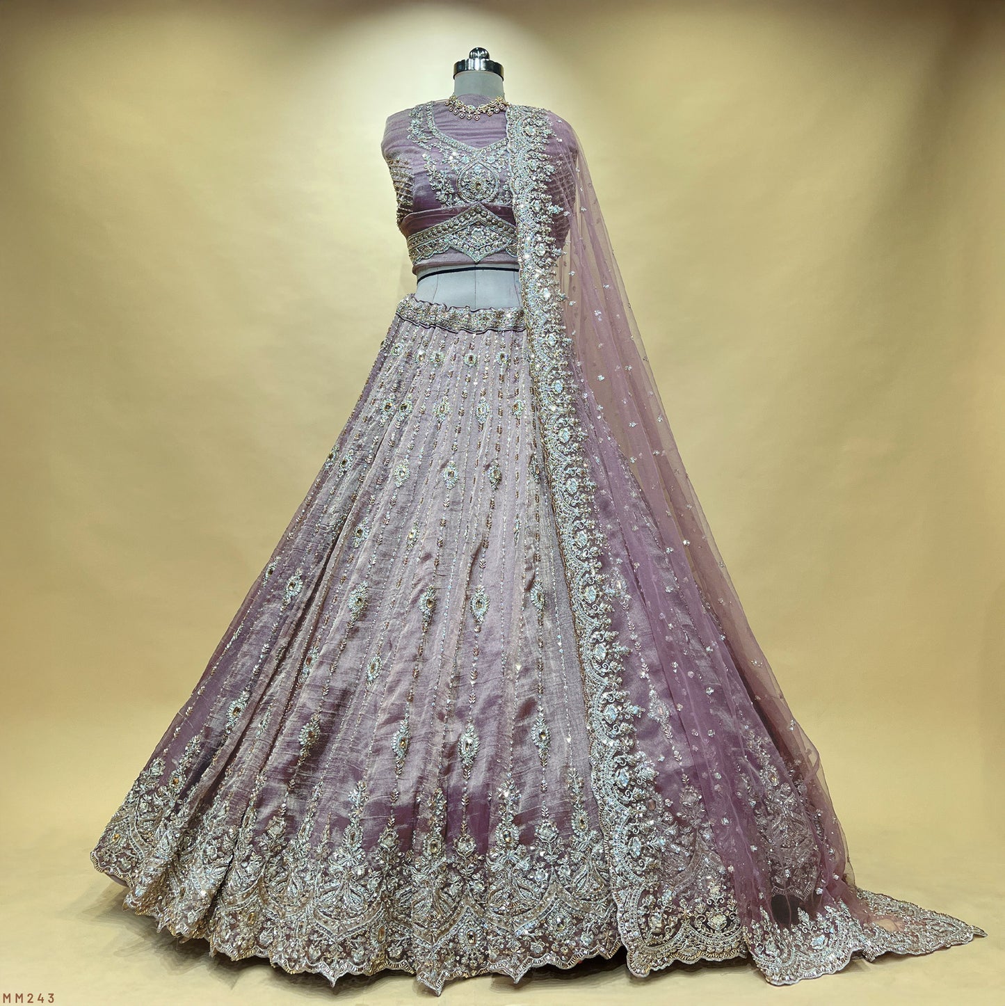 Damsel - Topaz Stone Setting Tissue Handwork Lehenga - Dreamy Lilac