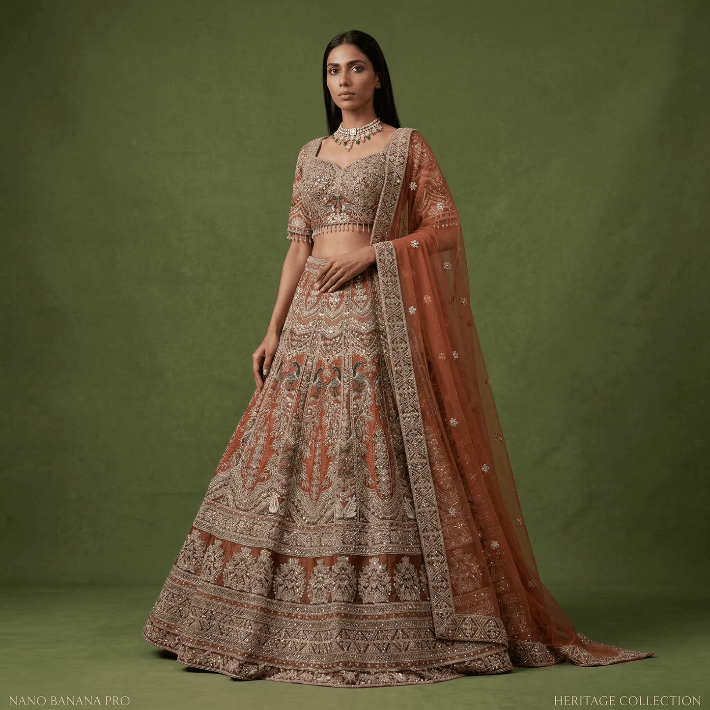 Celestial Collection: Ready-to-Wear Peacock Design Partywear Rust Lehenga