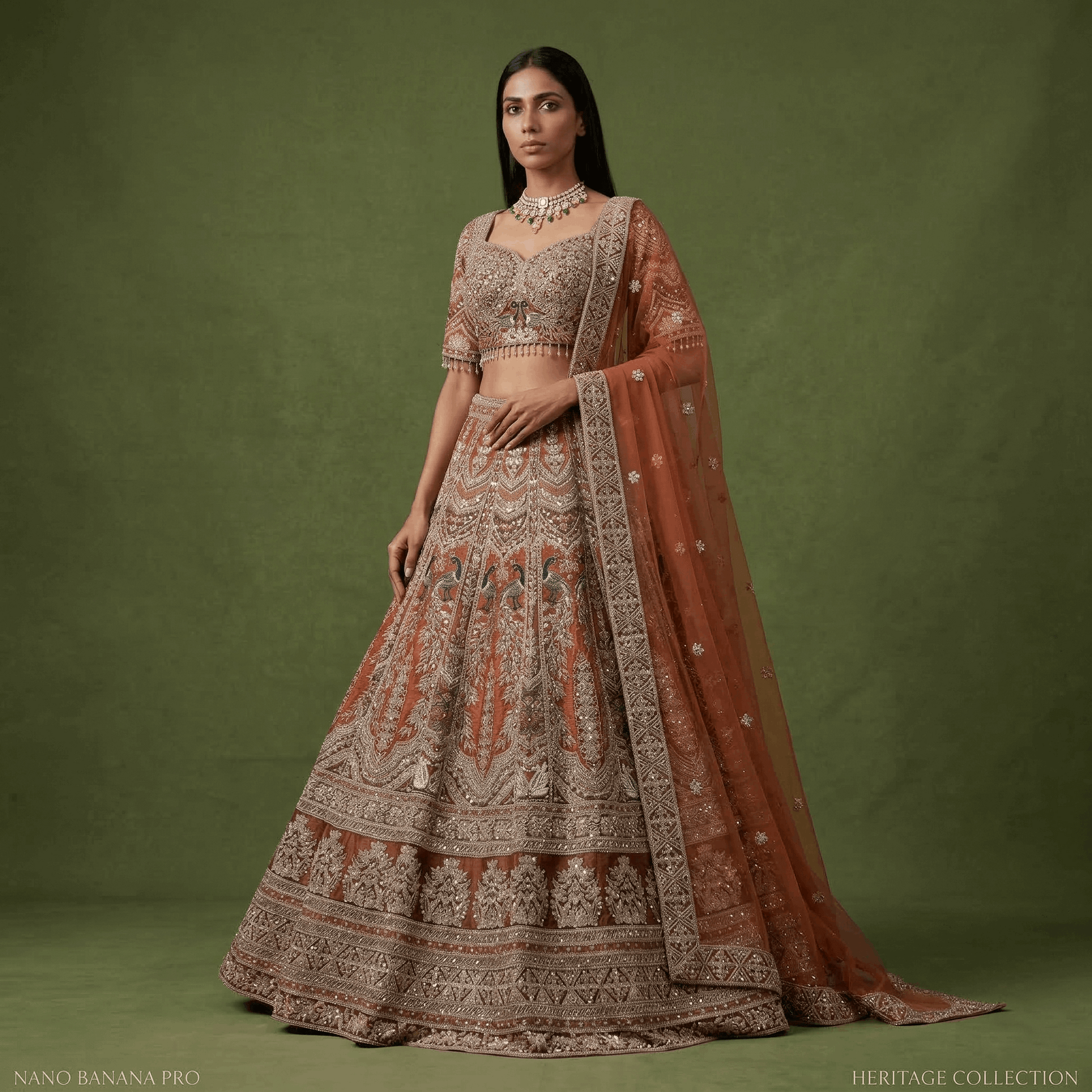 Celestial Collection: Ready-to-Wear Peacock Design Partywear Rust Lehenga