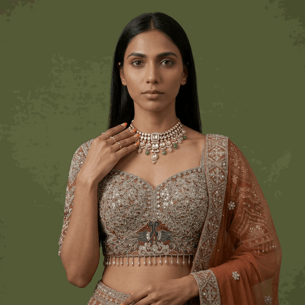 Celestial Collection: Ready-to-Wear Peacock Design Partywear Rust Lehenga
