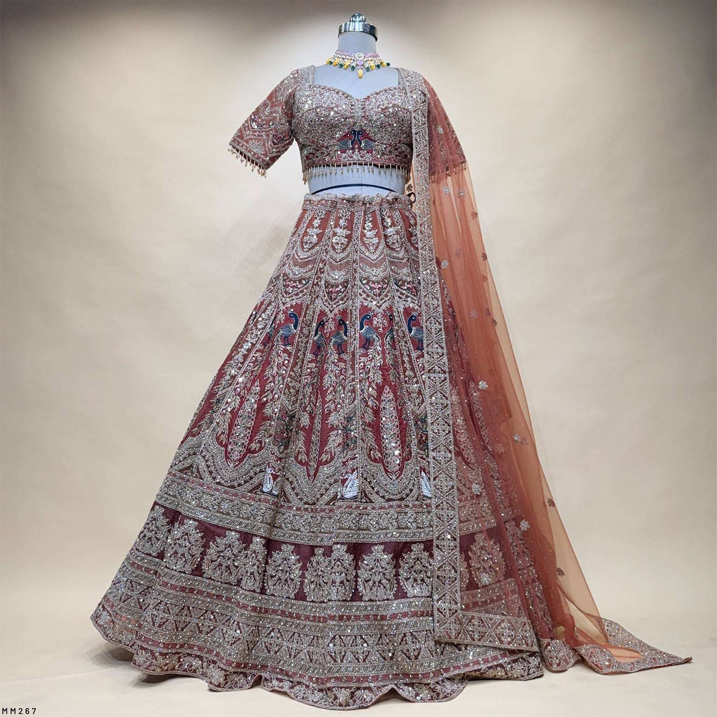 Celestial Collection: Ready-to-Wear Peacock Design Partywear Rust Lehenga