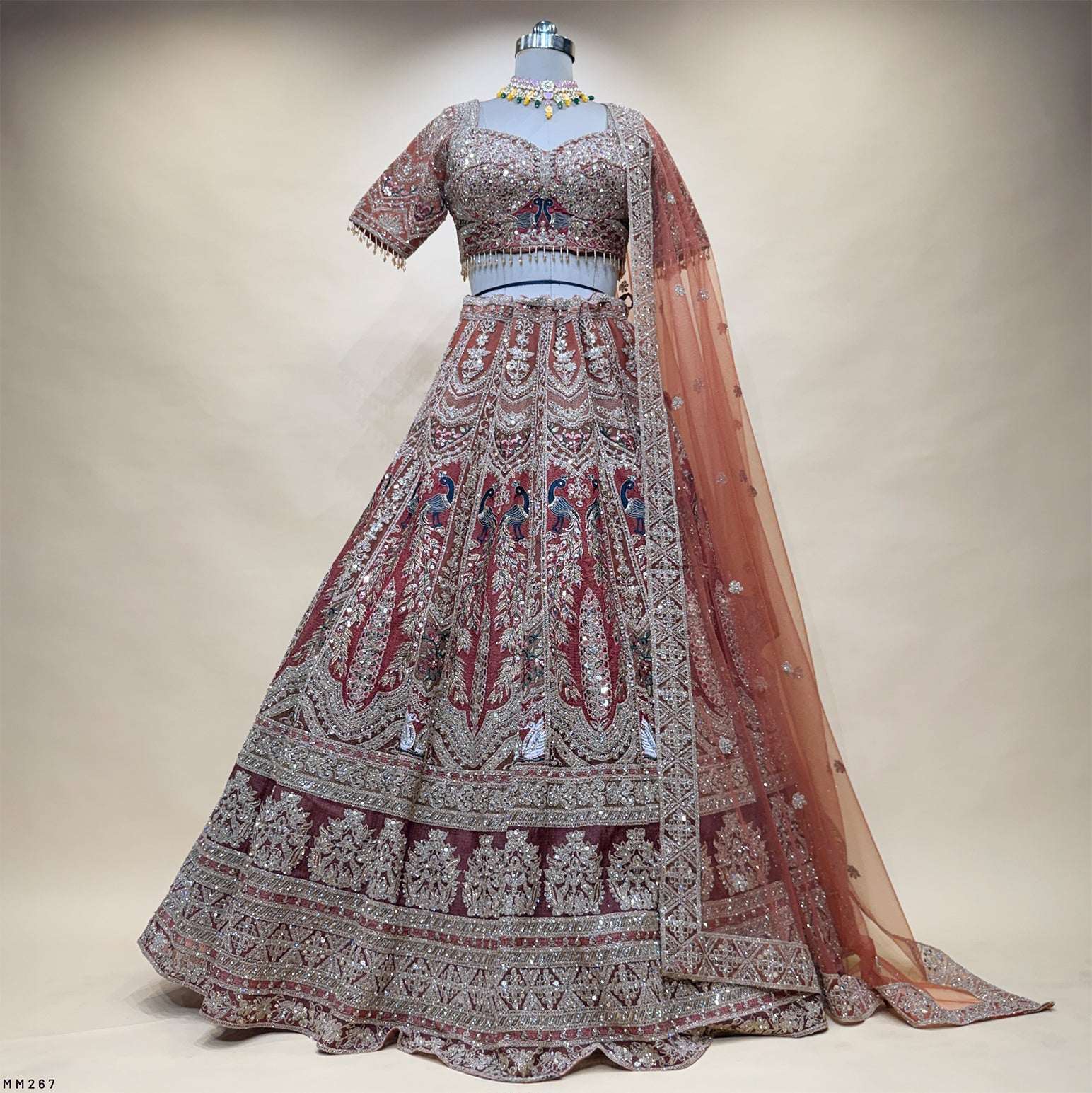 Celestial Collection: Ready-to-Wear Peacock Design Partywear Rust Lehenga