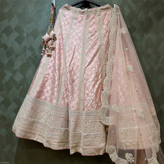 Damsel - Cutdana Handwork Soft Pink Raw Silk Lehenga