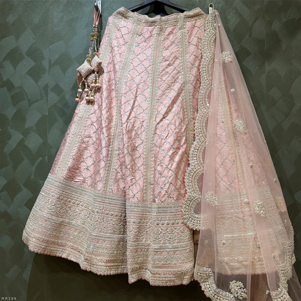 Damsel - Cutdana Handwork Soft Pink Raw Silk Lehenga