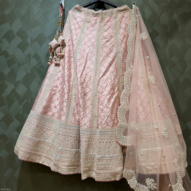 Damsel - Cutdana Handwork Soft Pink Raw Silk Lehenga