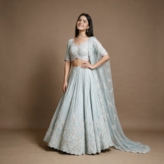 Jazzagals - Designer Powder Blue Handwork Couture Lehenga