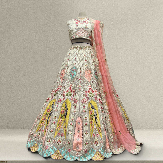 Damsel - Multi color Off White Silk Festival Lehenga