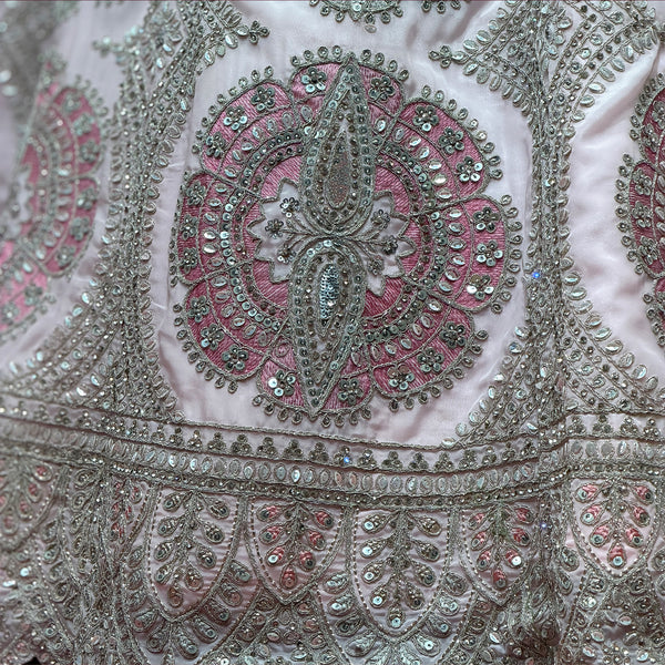 Cherry Blossom - Pink Organza Paisley Medallion Lehenga
