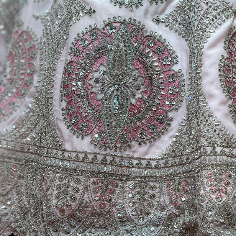 Cherry Blossom - Pink Organza Paisley Medallion Lehenga
