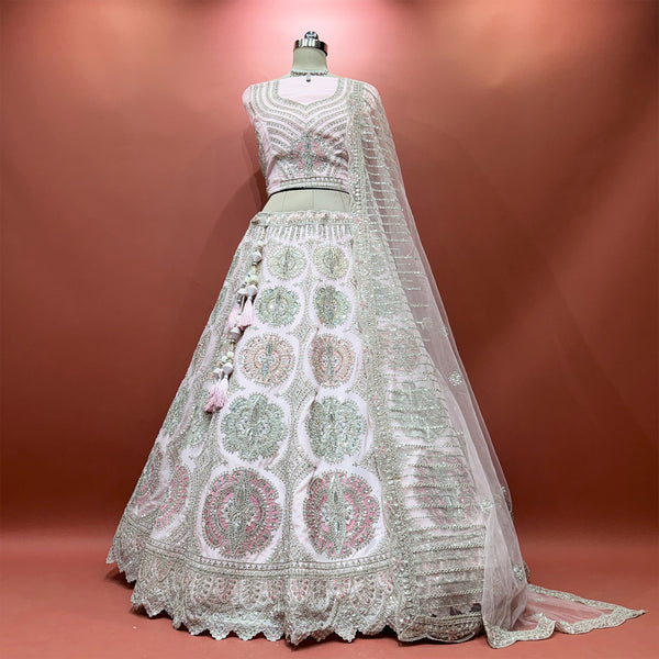 Cherry Blossom - Pink Organza Paisley Medallion Lehenga