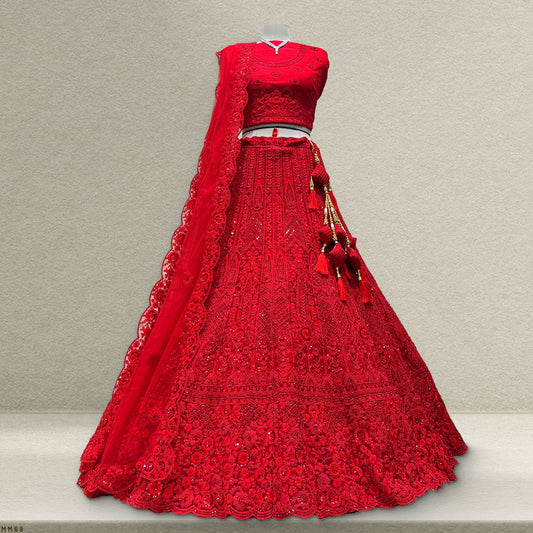 Jazzagals - Monotone Red Designer Cocktail Lehenga