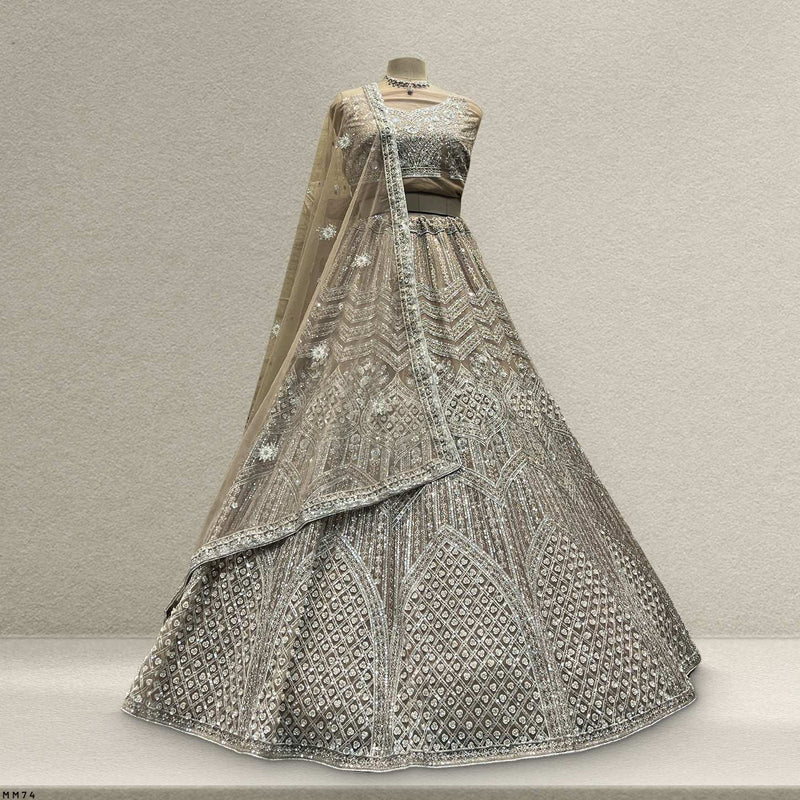Cherry Blossom  -  The Modern Ivory Lehenga for Reception for Bride