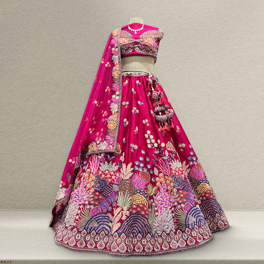 Designer Raw Silk Fusica Pink Lehenga: Sabya-Inspired Royal Baggi Collection JMS Studio {{ Royal Red Bridal Lehenga}}