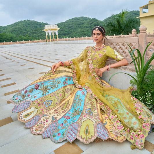 Rosé - Silk Multicolor Designer Replica Couture Lehenga JMS Studio {{ Royal Red Bridal Lehenga}}