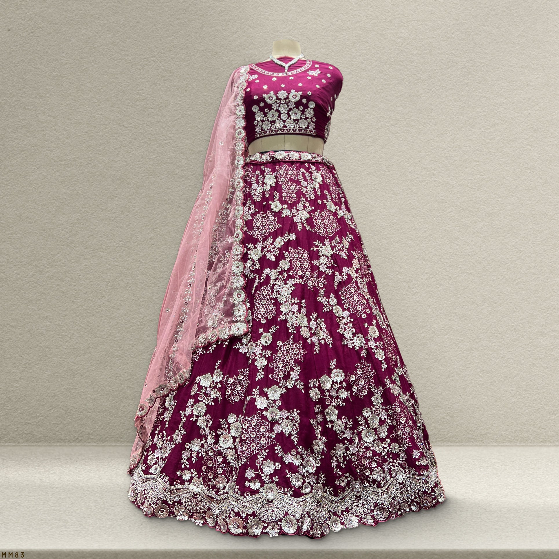 Aisha - Silver Work Chinon Flowy Sider Partywear Lehenga JMS Studio {{ Royal Red Bridal Lehenga}}