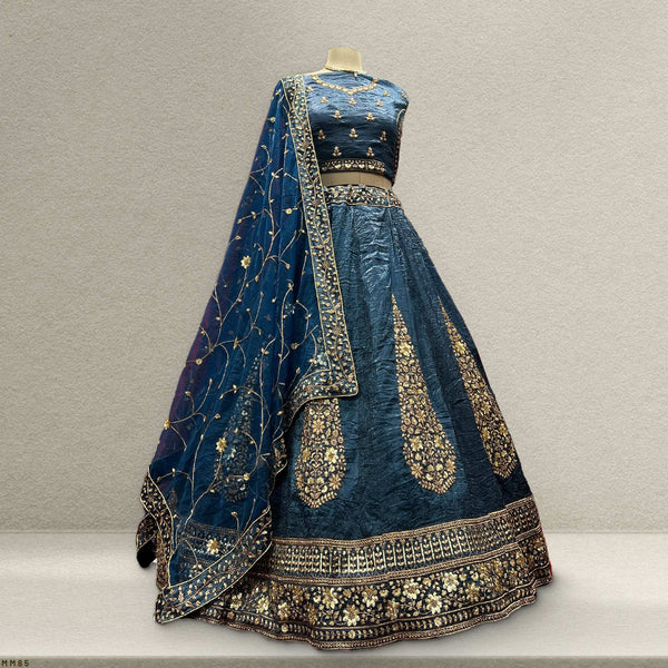 Aisha - Gorgeous Partywear Tissue Navy Blue Lehenga Set