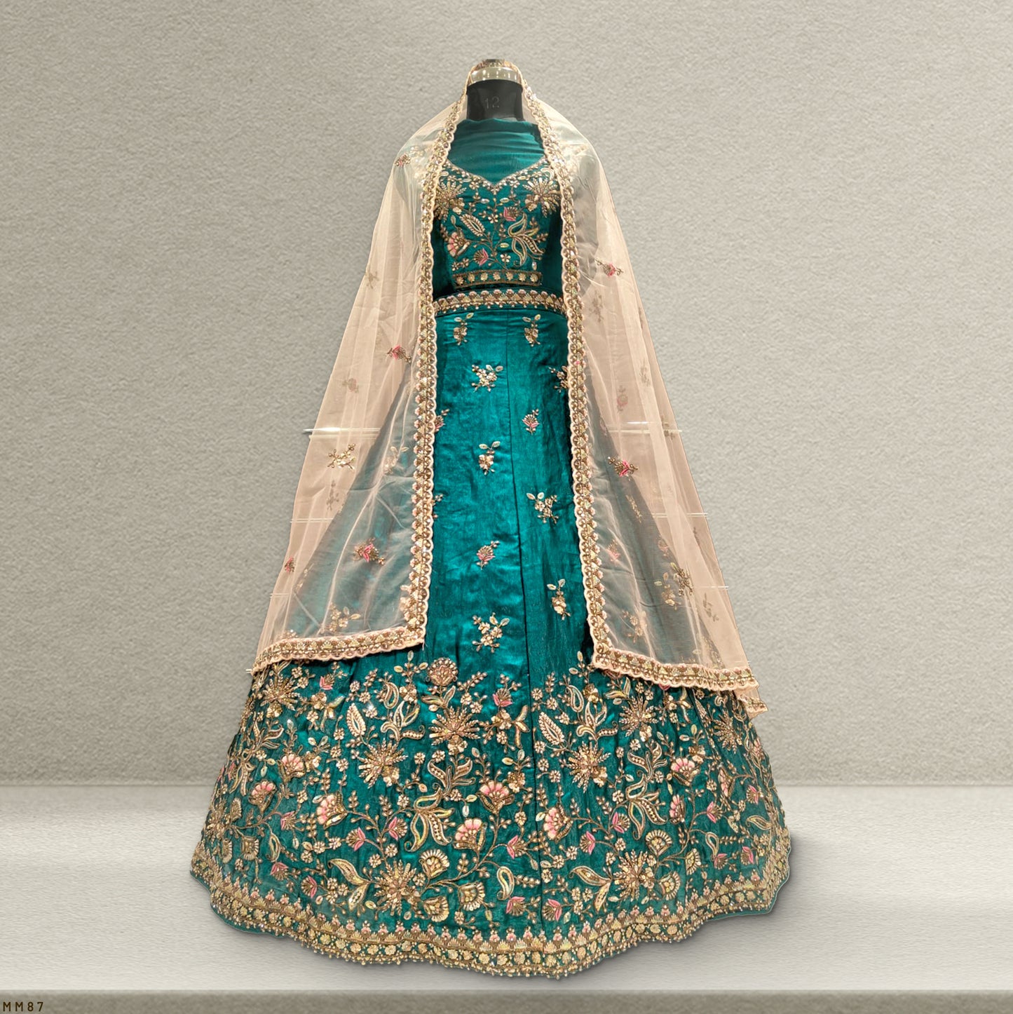 Aisha - Gold Zari Work Fendy Silk Partywear Lehenga Teal