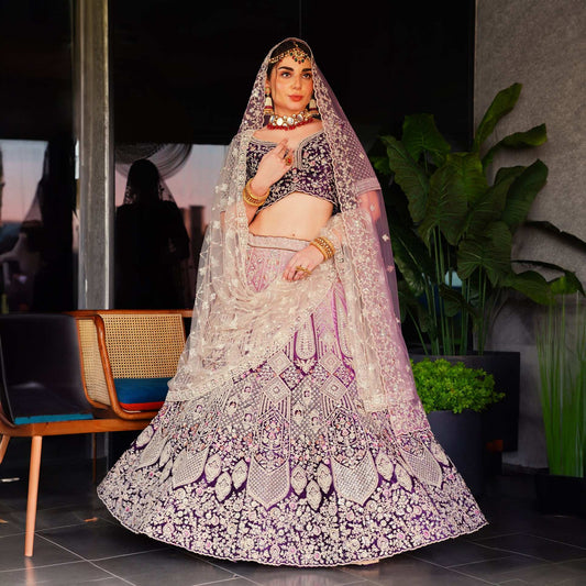 Rosé - Wedding Trousseau in Pastel Hues Ombre Purple Lehenga