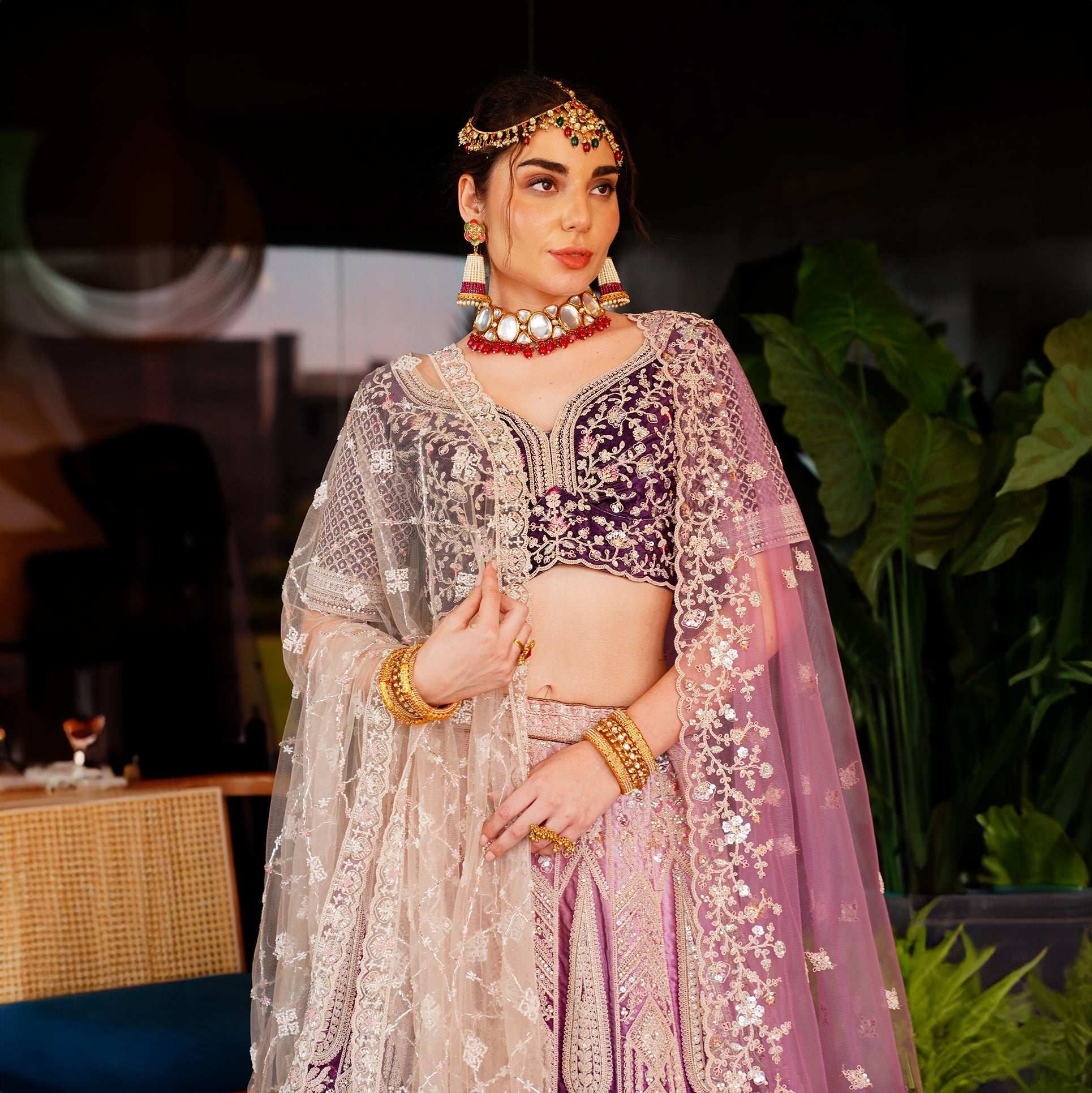 Rosé - Wedding Trousseau in Pastel Hues Ombre Purple Lehenga